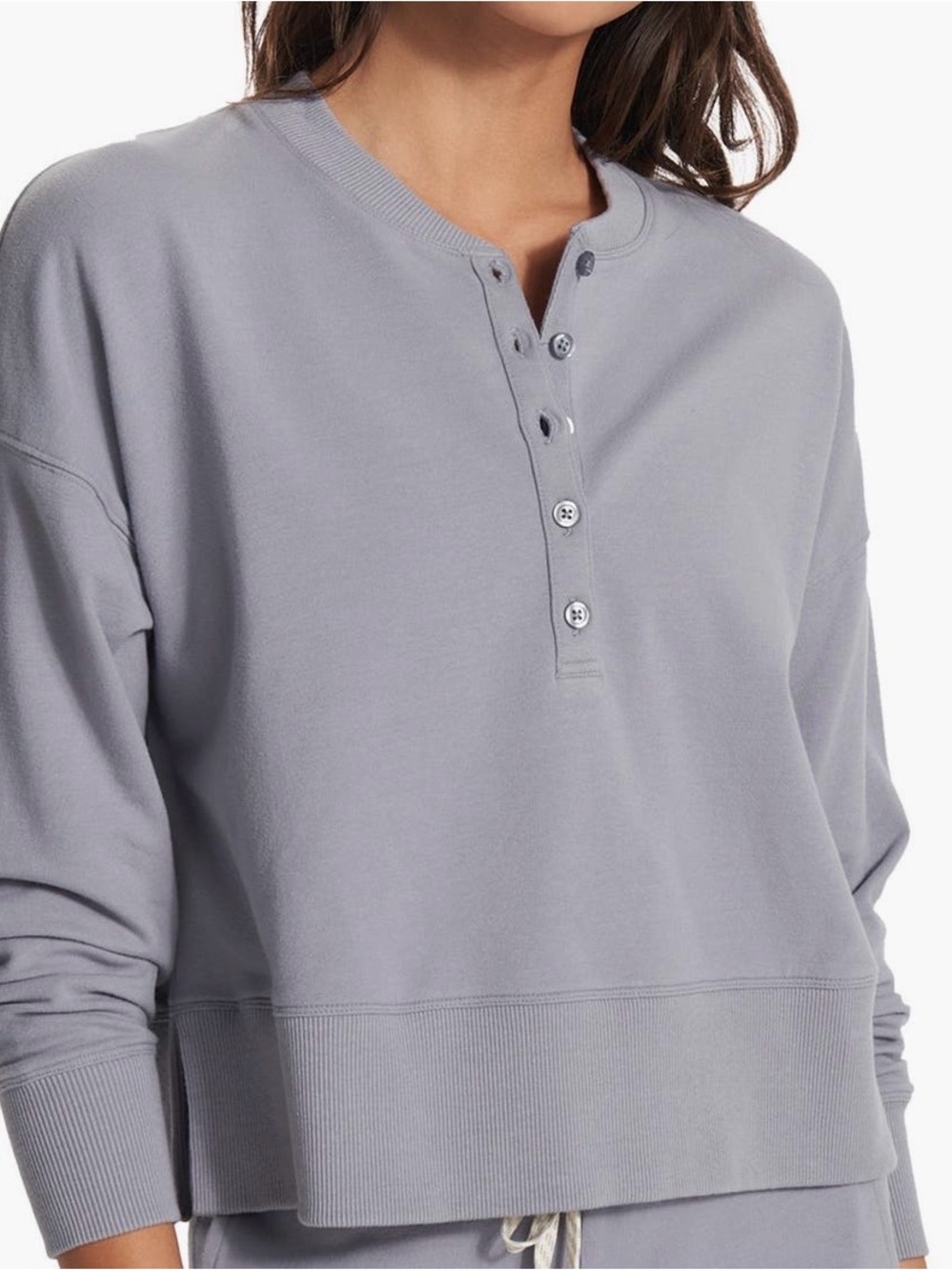 Vuori Laguna Button Henley Sweatshirt in Light Grayish Blue Organic Cotton Sz S